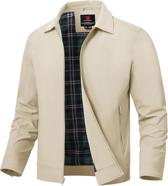 Mens Lightweight Jackets Light Windbreaker Full Zip Casual Work Jacket Golf Business Fall Track Coat with Pockets